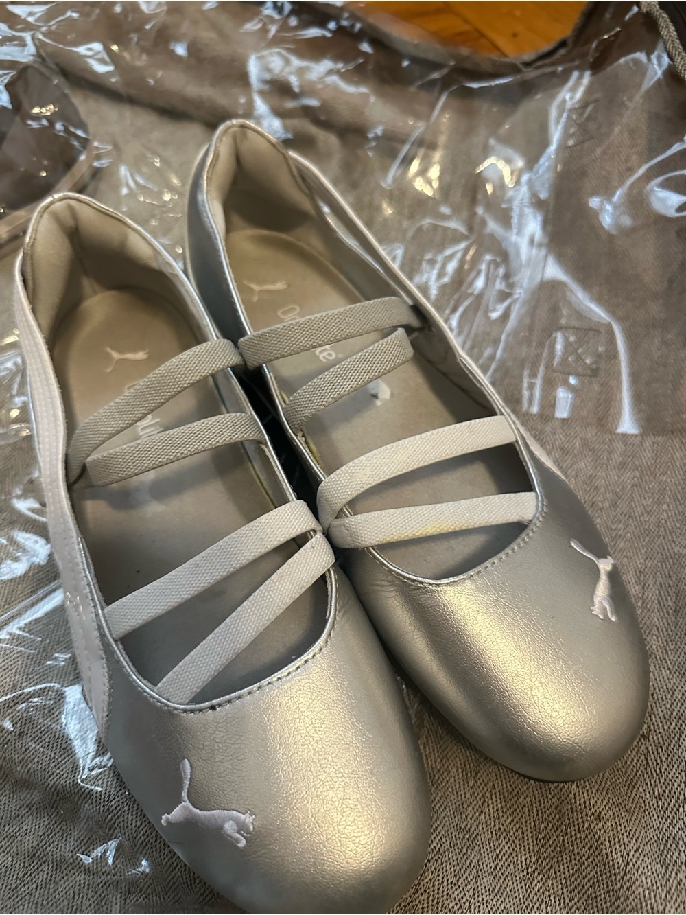 Puma Speedcat Mary Jane Metallic Silver Slip-On Ballet Sneakers